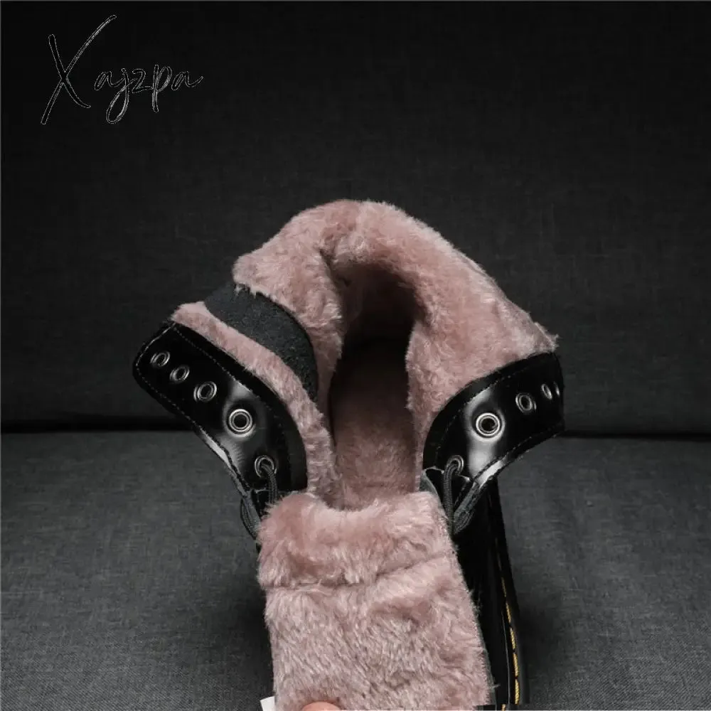 Xajzpa - Genuine Leather Ankle Boots Women Winter Shoes Thigh High Boots 2023 Brand Black Platform Heels Luxury Ladies Boot Booties Woman