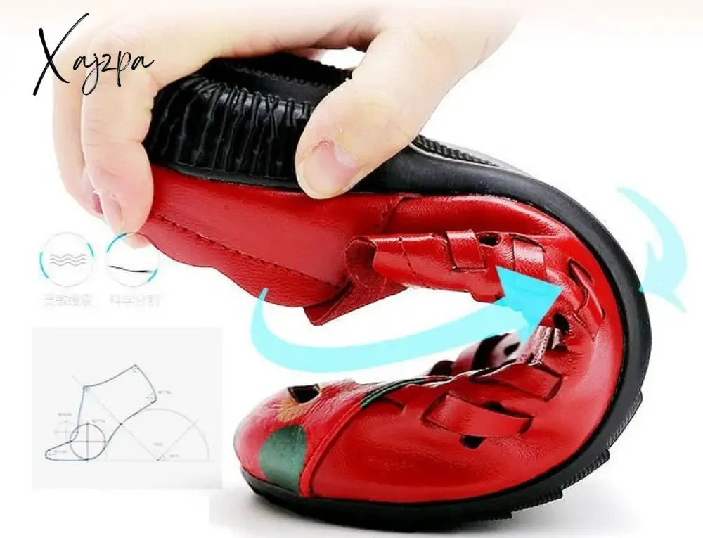 Xajzpa - Mum's Leather Slippers,Women Soft Summer Shoes,Close Toe Slides,Low Heels,Comfortable for Wearing,Black,Red